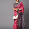 Women's Linen Blend Pink Printed Celebrity Saree With Blouse Piece