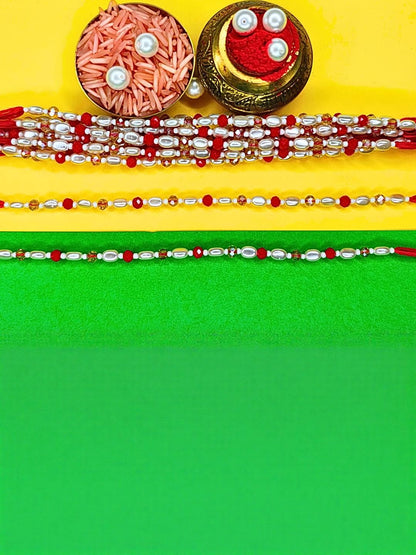 Anouk Set Of 12 Beaded Cotton Thread with AD Stones & Meenakari Designer Rakhi for Brother