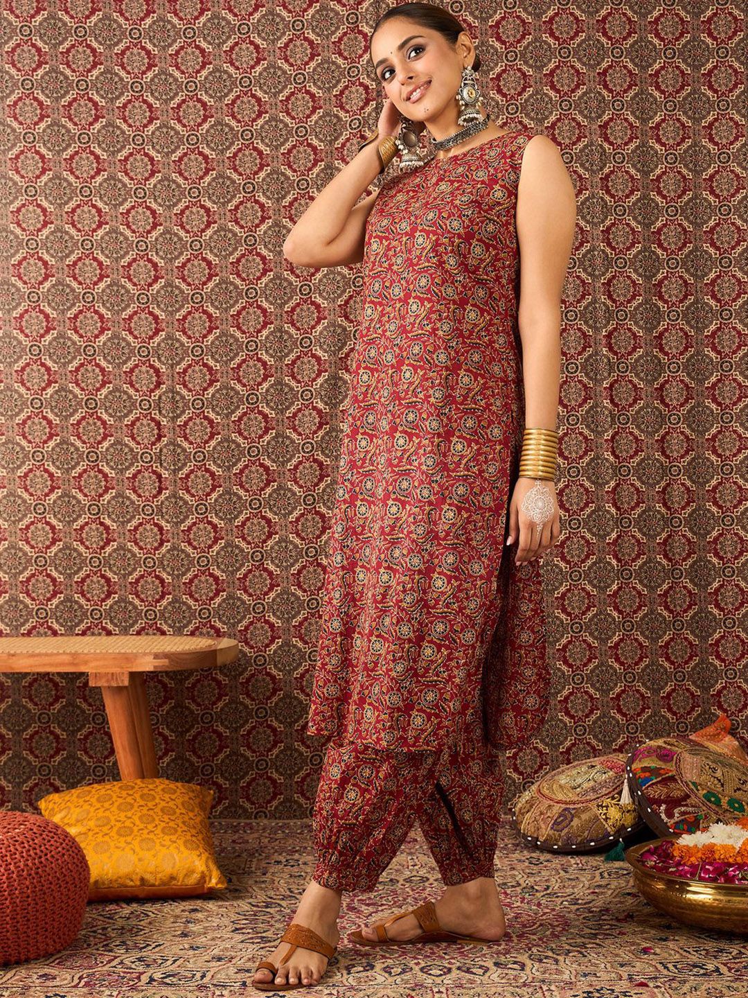 Women Ethnic Motifs Printed Pure Cotton Straight Kurta With Salwar Set