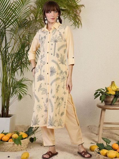 Women Floral Printed Regular Pure Cotton Kurta with Trousers