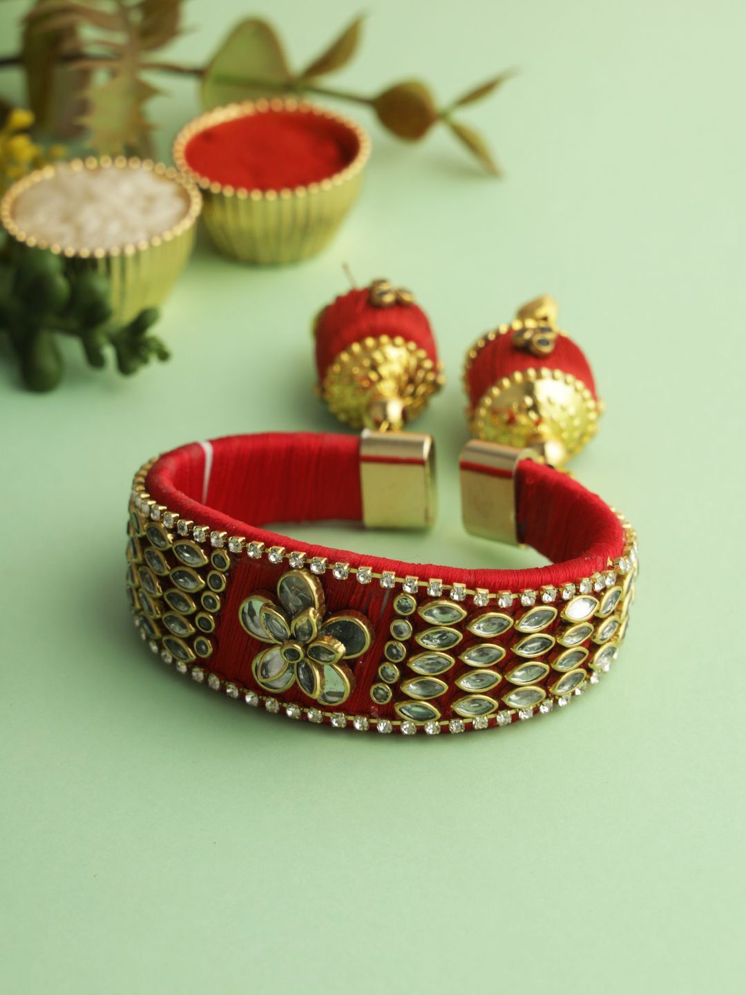 Anouk Kundan Studded Bangle Rakhi With Roli Chawal & Greetings Card