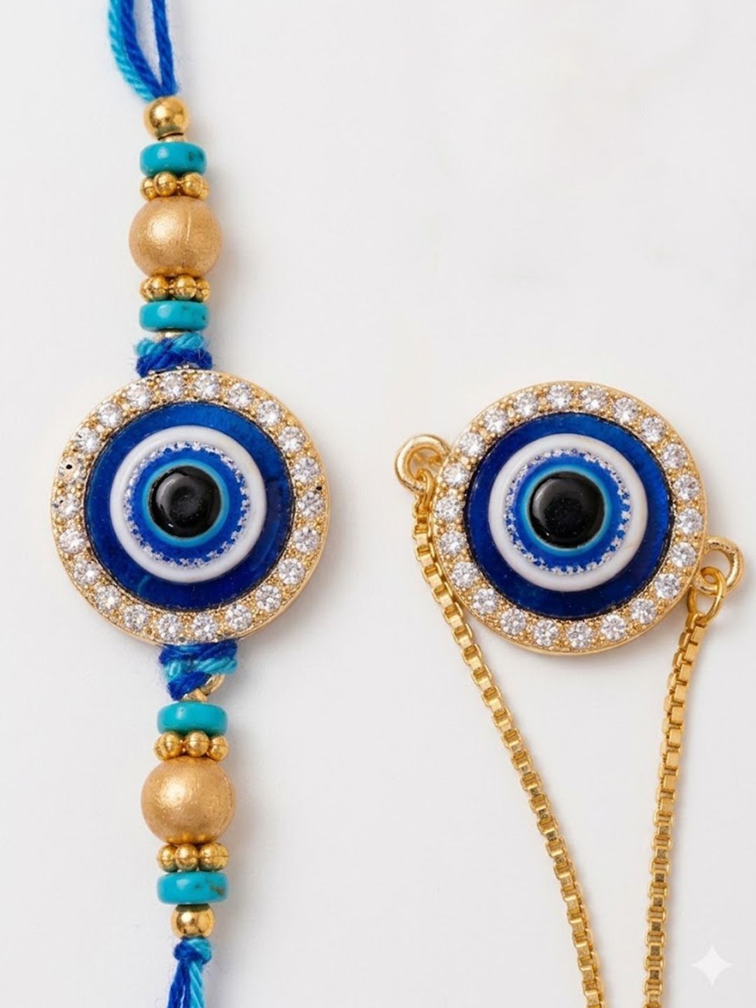 Anouk Set Of 2 Blue Evil Eye Gold Toned Bhaiya Bhabhi Rakhi
