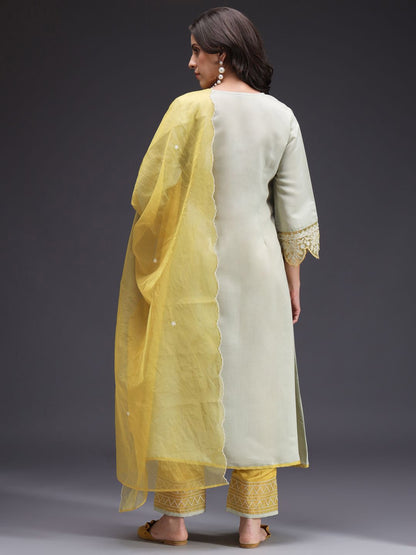 Indyancart SN Women's Floral Embroidered Kurta with Palazzo & Dupatta
