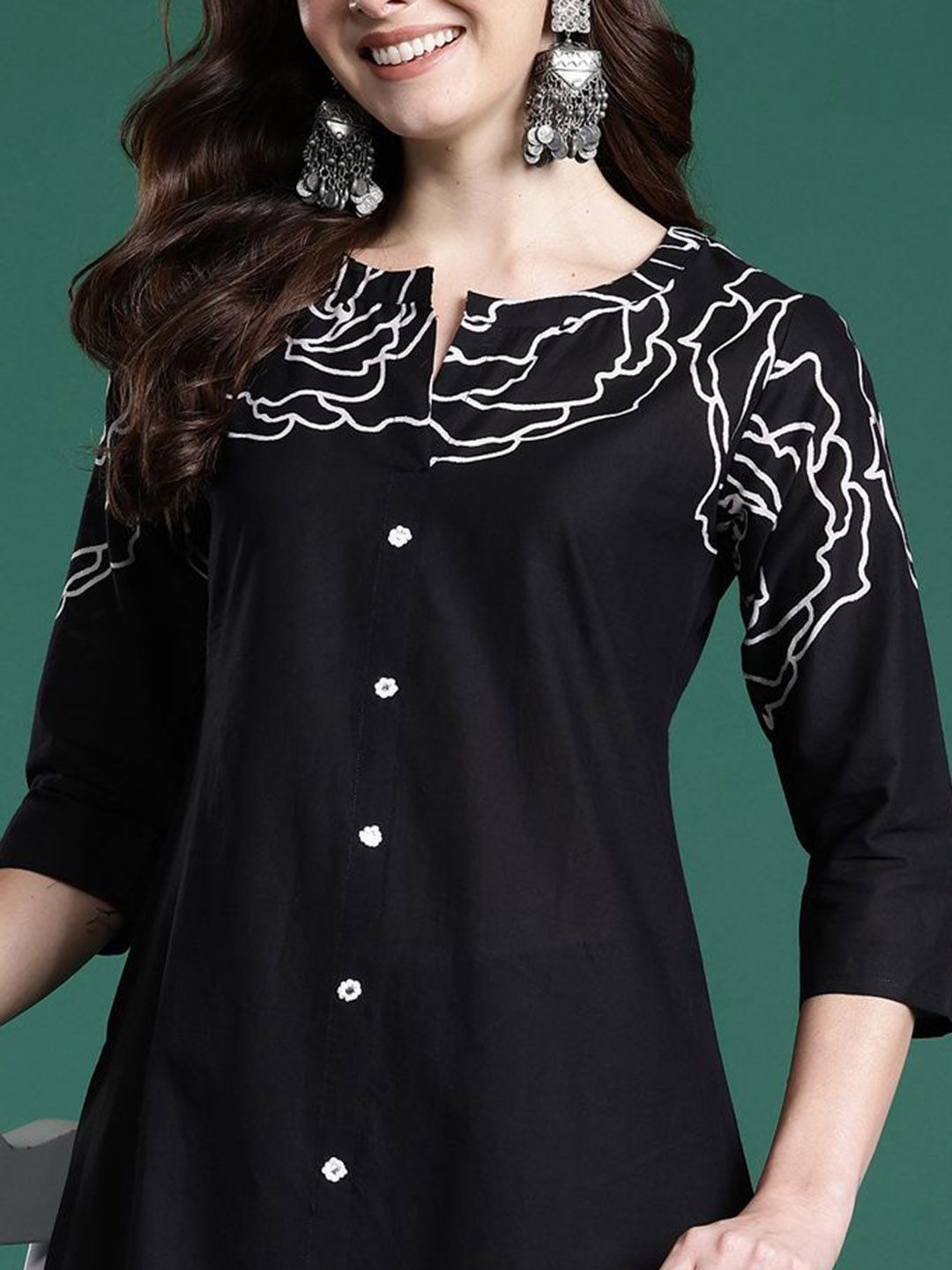 Dhiyona IE Floral Printed Pure Cotton Round Neck Tunic With Trousers Co-Ords