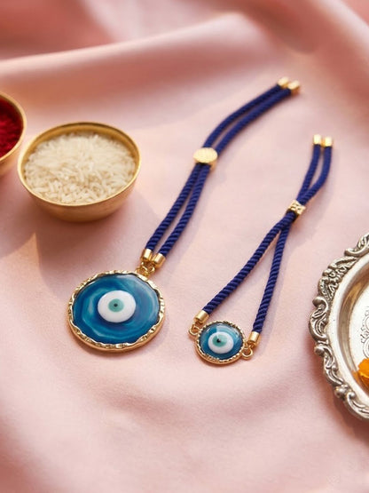Anouk Set Of 2 Blue Evil Eye Resin Design Bhaiya Bhabhi Wraparound Rakhi