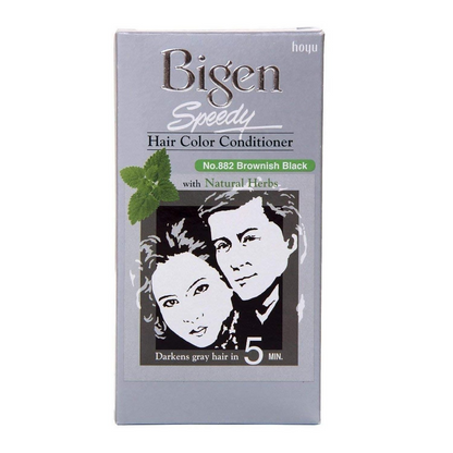 Bigen Brownish Black Hair Color Conditioner in tube, showcasing the product packaging and color details