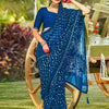 Women's Pure Georgette Navy Blue Embellished Designer Saree With Blouse Piece