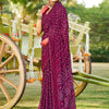 Women's Pure Georgette Magenta Embellished Designer Saree With Blouse Piece