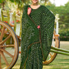 Women's Pure Georgette Olive Embellished Designer Saree With Blouse Piece