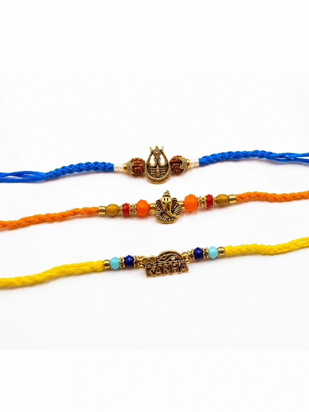 Anouk Set Of 3 Rudraksh Religious Rakhi Thread Rakhi Roli Chawal Chandan Mishri