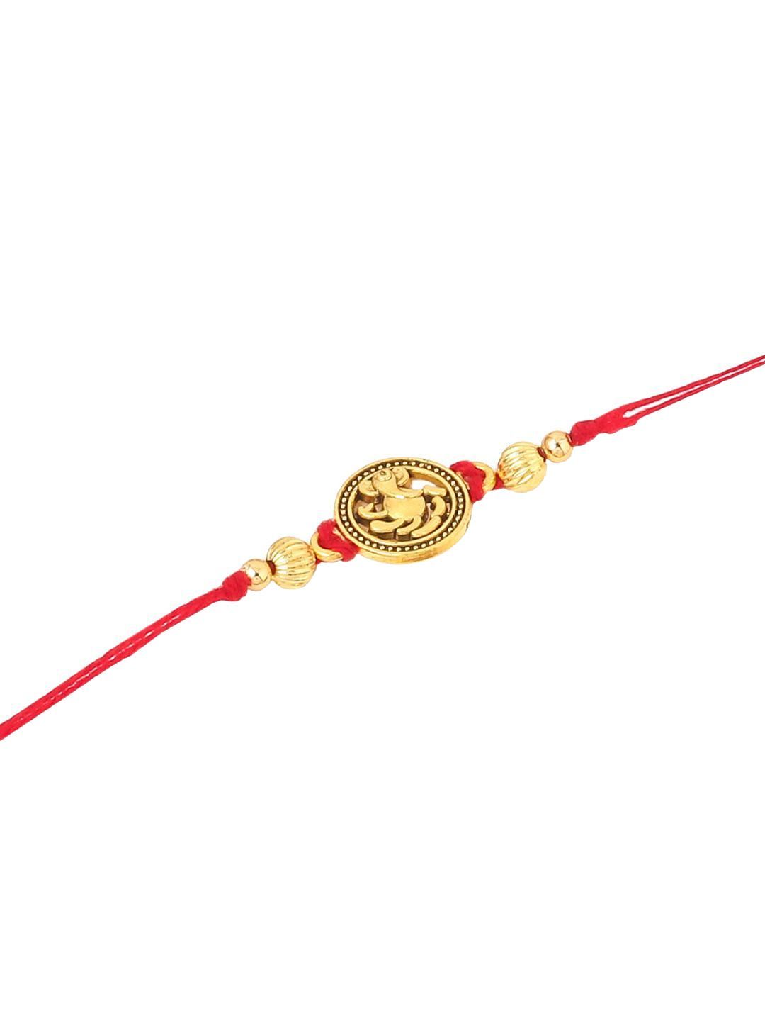 Anouk Men Set Of 3 Gold Toned Thread Rakhi With Roli Chawal Chandan Mishri