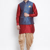 Men's Maroon Silk Blend Straight Jacket  Kurta and Dhoti Set