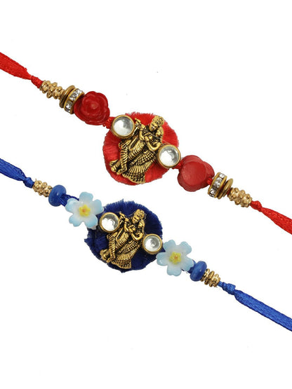 Anouk Set Of 2 Divine Radha Krishna Thread Rakhi With Roli Chawal & Greetings Card