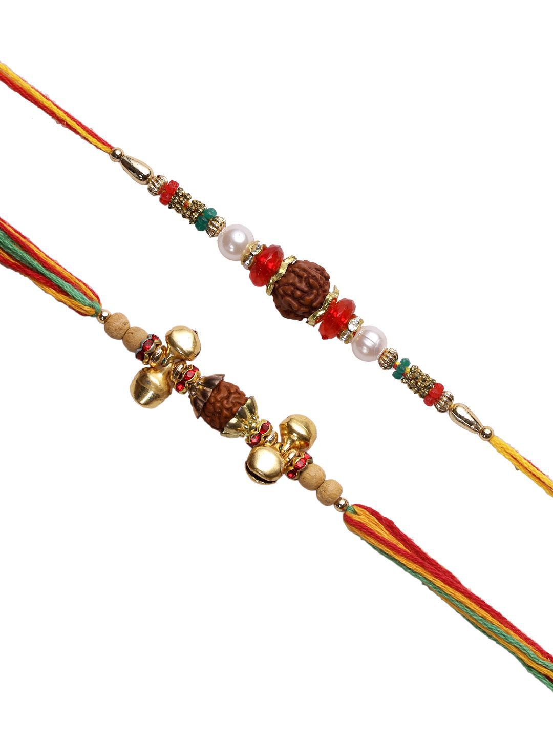 Anouk Set Of 2 Small Bells & Rudaraksh Rakhi Comes With Roli Rice & Greeting Card