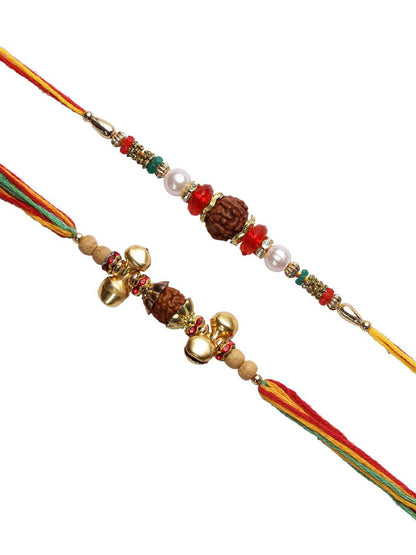 Anouk Set Of 2 Small Bells & Rudaraksh Rakhi Comes With Roli Rice & Greeting Card