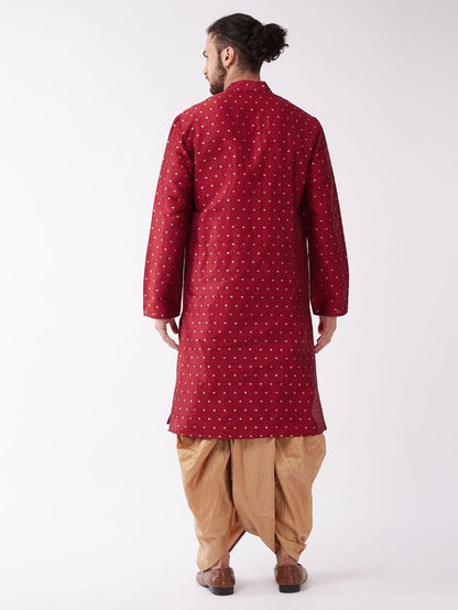 Men's Maroon Silk Blend Straight Kurta and Dhoti Set