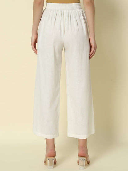 Dhiyona FL Women's Off White Cotton Solid Palazzo
