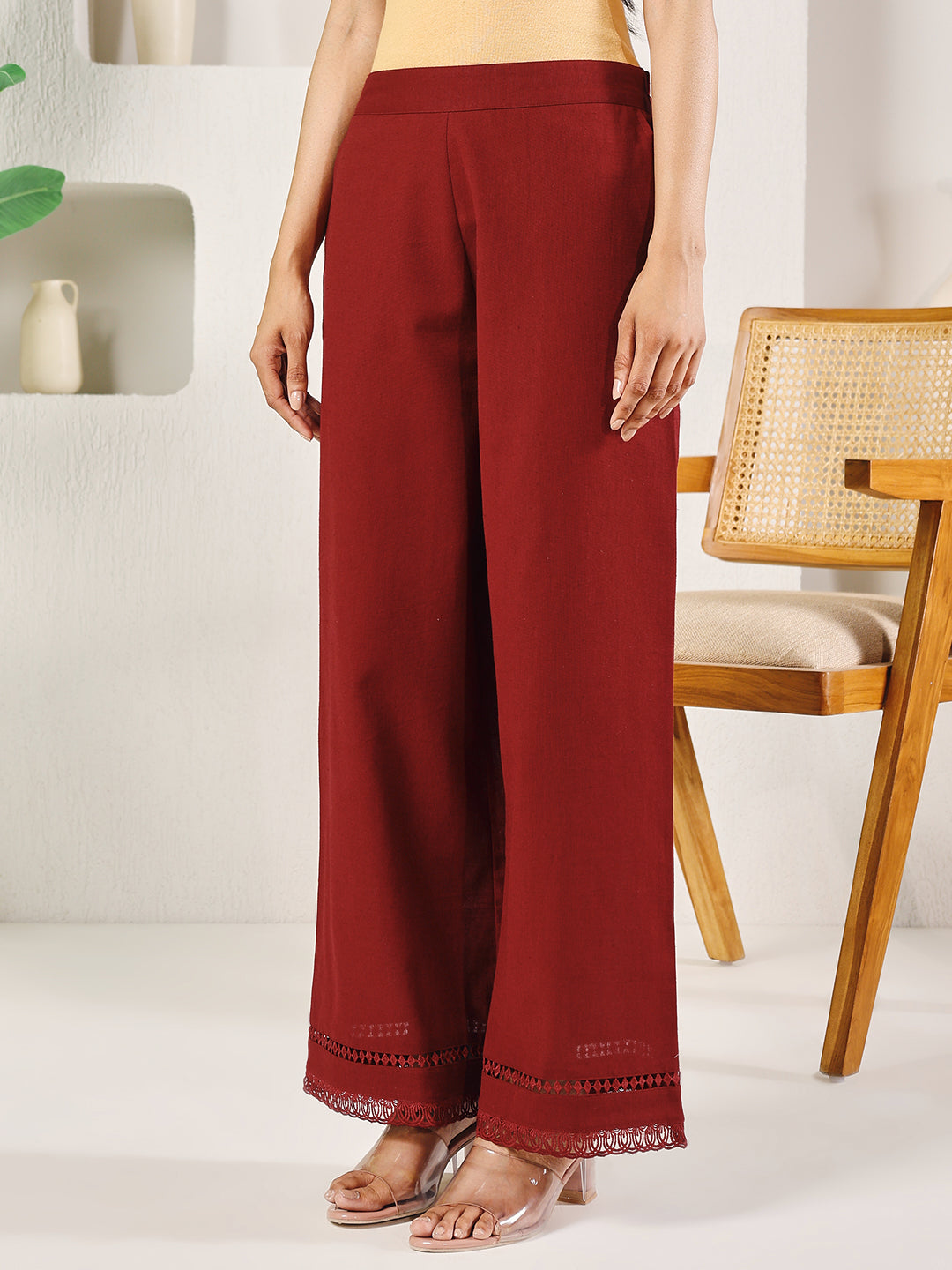 Dhiyona FL Women's Maroon Cotton Solid Palazzo