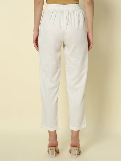 Dhiyona FL Women's Off White Cotton Solid Pant