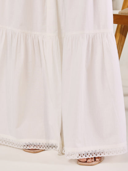 Indyancart FL Women's White Cotton Tiered Sharara
