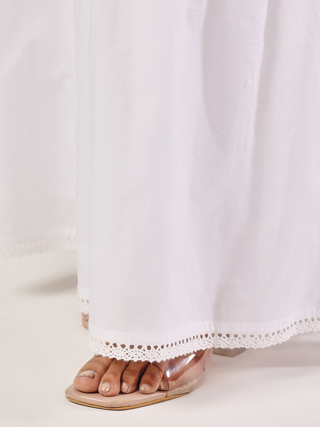 Indyancart FL Women's White Cotton Tiered Maxi Skirt