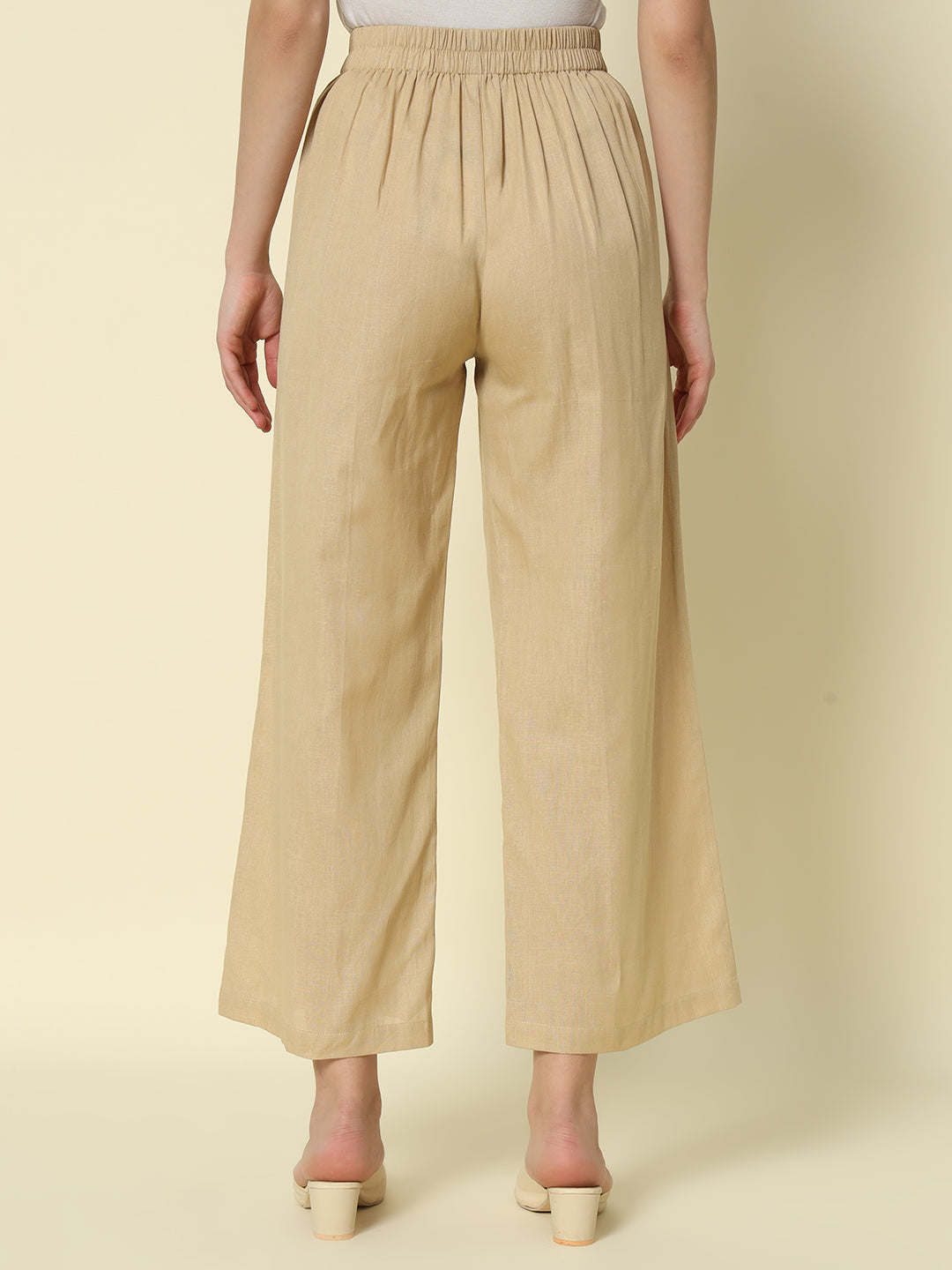 Dhiyona FL Women's Beige Cotton Solid Palazzo