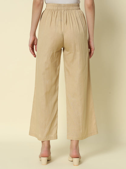 Dhiyona FL Women's Beige Cotton Solid Palazzo