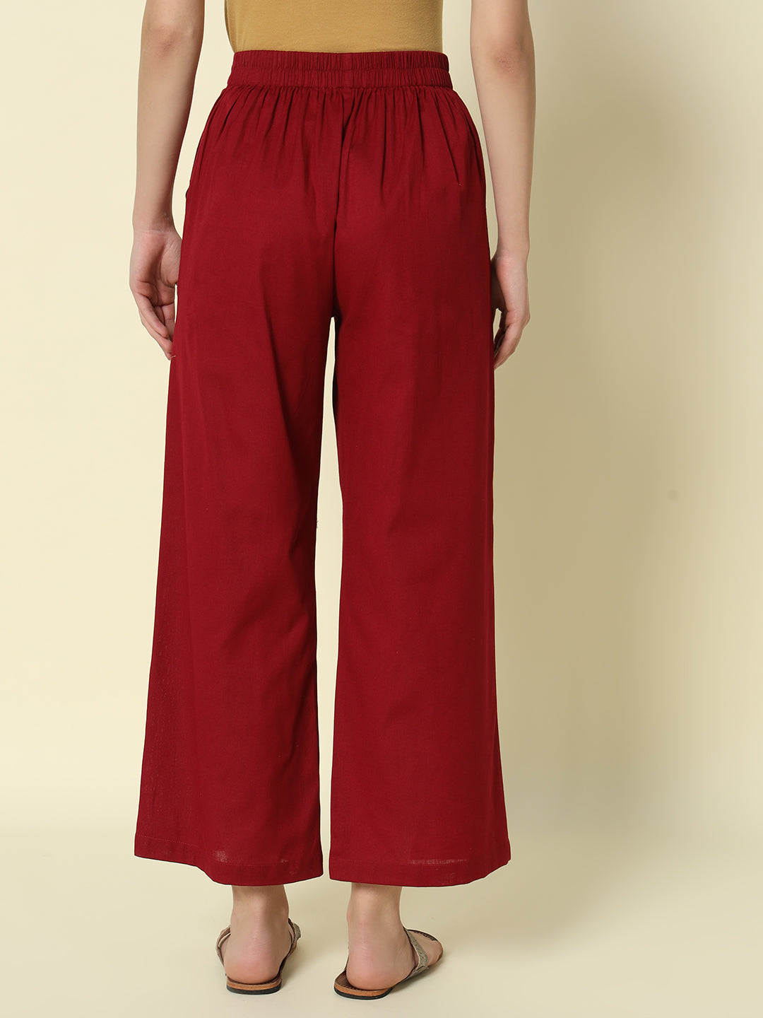 Dhiyona FL Women's Maroon Cotton Solid Palazzo