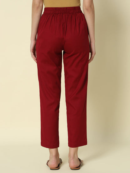 Dhiyona FL Women's Maroon Cotton Solid Pant