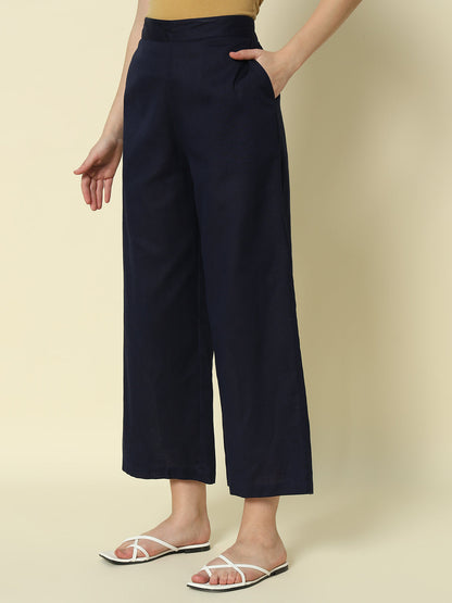 Dhiyona FL Women's Navy blue Cotton Solid Palazzo