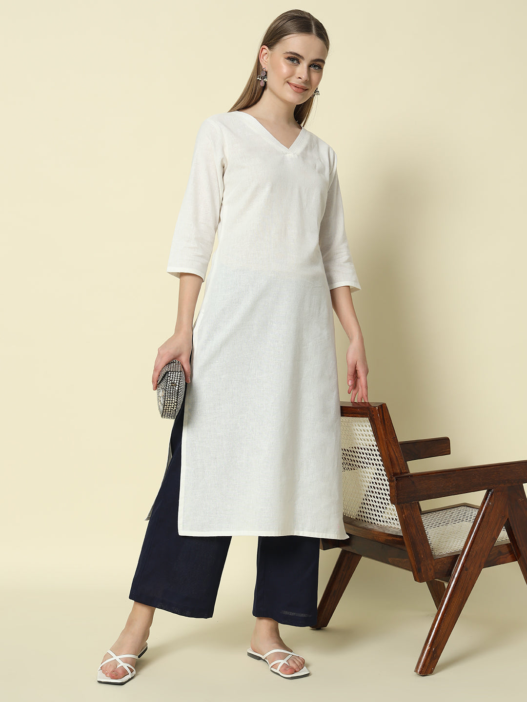 Dhiyona FL Women's Navy blue Cotton Solid Palazzo