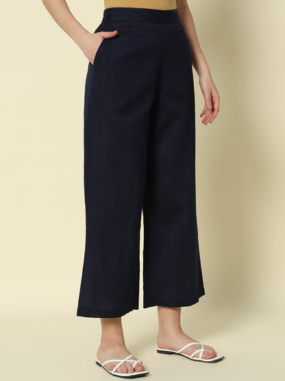 Dhiyona FL Women's Navy blue Cotton Solid Palazzo