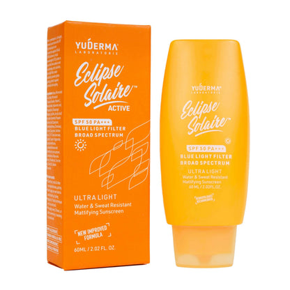 Yuderma Eclipse Solaire Mattifying Sunscreen SPF 50 PA+++ for normal skin with a smooth, lightweight lotion texture in a tube