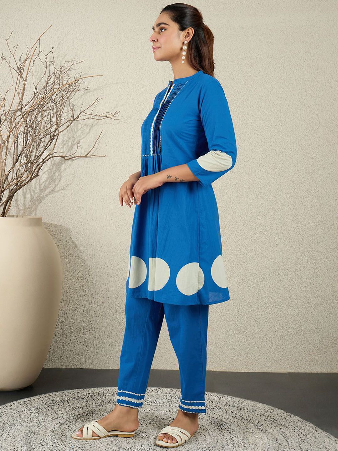 Dhiyona IE Printed Pure Cotton Mandarin Collar Tunic With Trouser