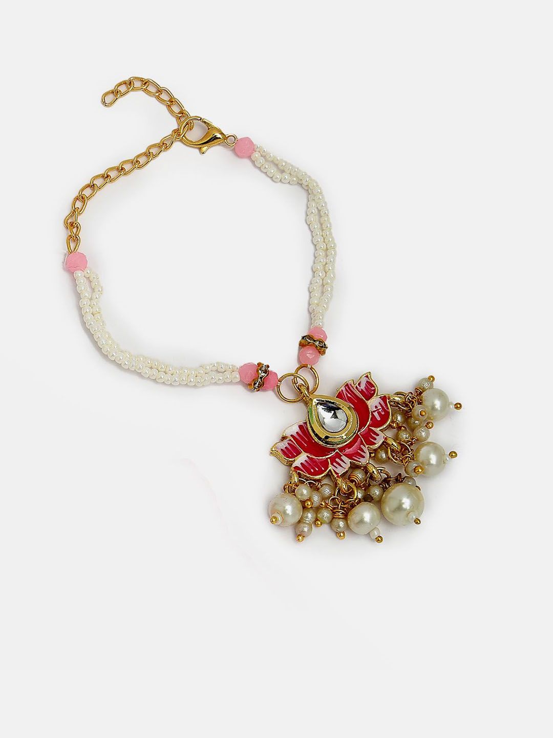 Anouk Unisex Set Of 2 Pink Lotus Shape Kundan-Studded & Beaded Wraparound Rakhi Set