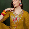 Dhiyona SN Women's Yellow Floral Embroidered Regular Sequinned Kurta With Trouser With Dupatta