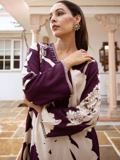 Indyancart IE Floral Printed Sequinned A-Line Kurta With Salwar