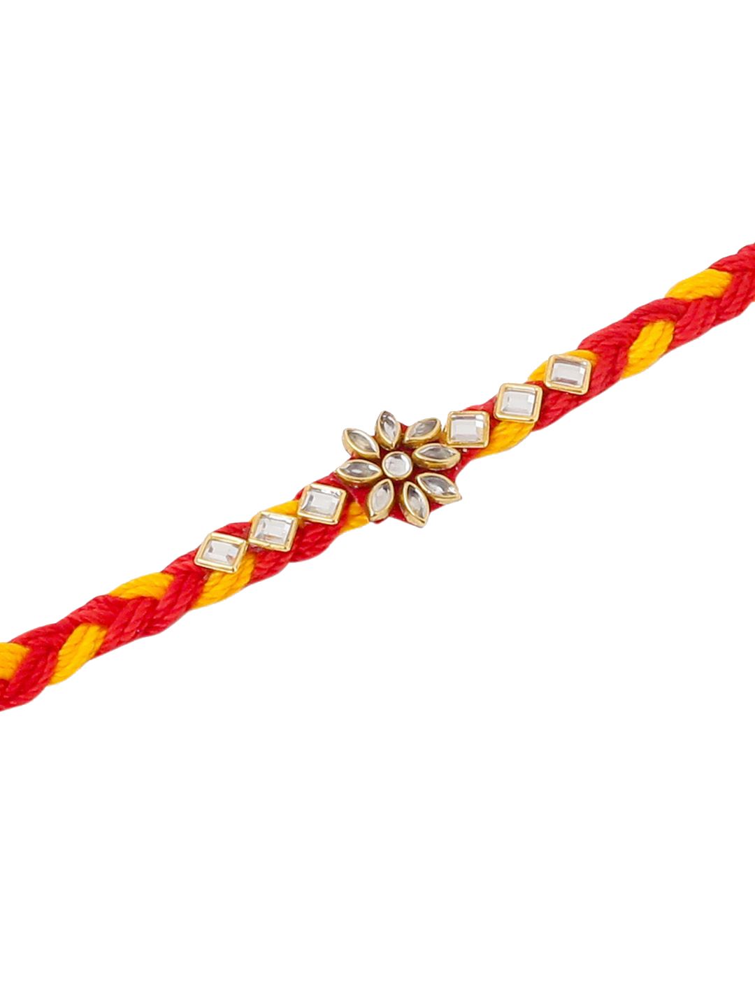 Anouk Set Of 3 Kundan Studded Thread Rakhis With Roli Chawal Chandan & Mishri
