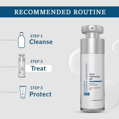 FCL Aha Lightning Gel Serum in a clear tube with a pump dispenser, showcasing its brightening skincare formula.