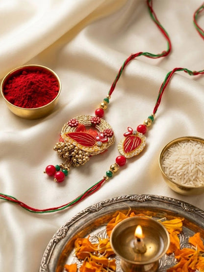 Anouk Set Of 2 Artificial Beads Bhaiya Bhabhi Rakhi With Roli Chawal Chandan Mishri