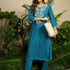 Dhiyona IE Women Ethnic Motifs Embroidered Thread Work Straight Kurta With Trousers