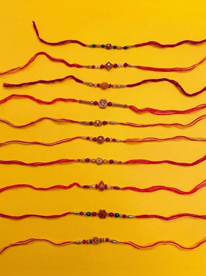 Anouk Set Of 10 Multicolor Designer Thread Rakhi With Roli Chawal Chandan Mishri