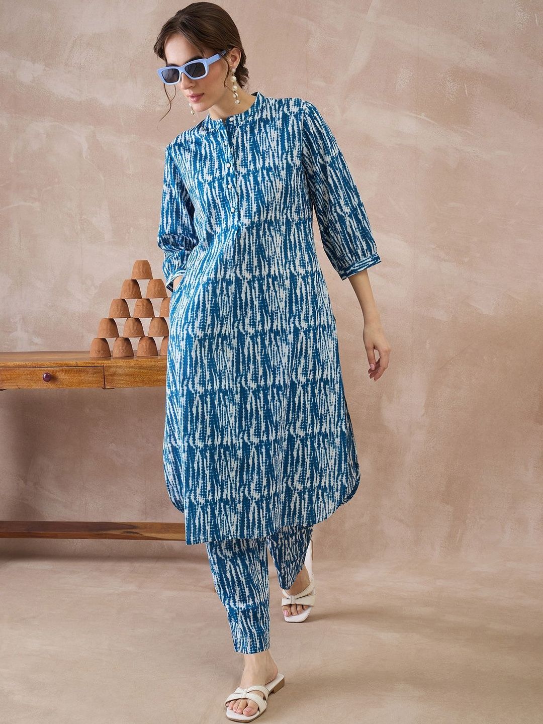 Women Printed Regular Pure Cotton Kurta with Trousers