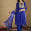 Dhiyona VA Women'sBandhani Printed Silk Georgette Round Neck Straight Kurta With Trousers & Dupatta