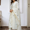 Indyancart IE Women Ethnic Motifs Embroidered Regular Thread Work Pure Cotton Kurta with Trousers & With Dupatta