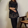 Dhiyona IE Women Floral Embroidered Thread Work Pure Cotton A-Line Kurti with Trousers