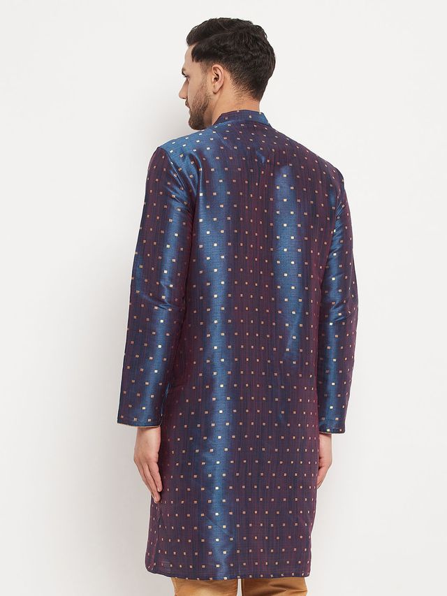 Men's Blue Silk Blend Straight Kurta Pyjama Set
