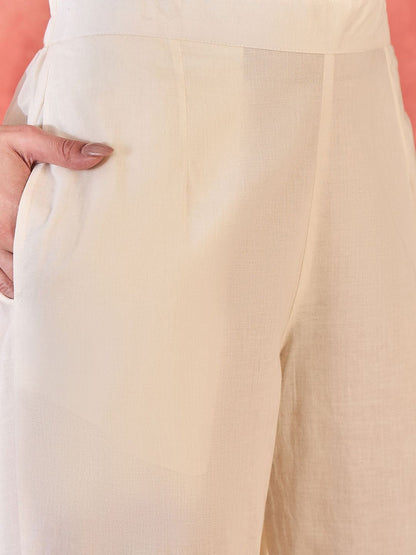 Dhiyona SN Women's Floral Schiffli Embroidered Thread Work Pure Cotton Straight Kurta & Trouser
