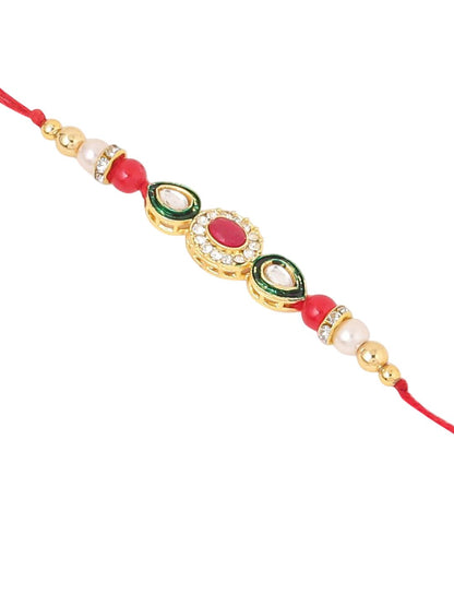 Anouk Pack Of 2 Kundan Studded Bhaiya Bhabhi Rakhi With Roli Chawal Chandan & Mishri
