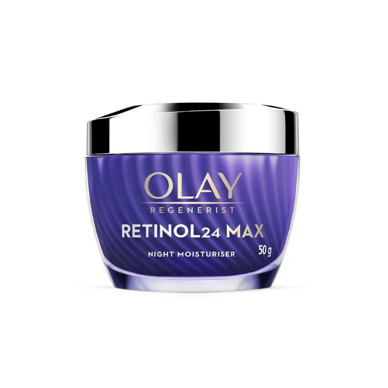 Olay Retinol24 Max Night Moisturizer in a jar, creamy face moisturizer for overnight skin renewal and hydration.